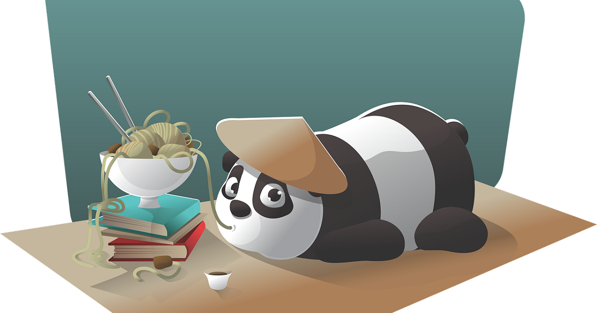 Panda mit Büchern und einer Schüssel Nudeln | (c) Pixabay https://pixabay.com/de/vectors/panda-charakter-chinesisch-nudel-1892023/