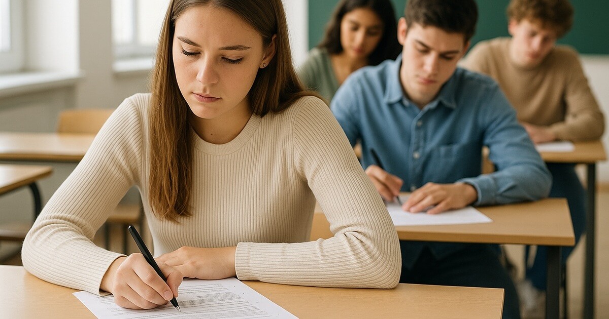 Schülerinnen und Schüler schreiben eine Prüfung