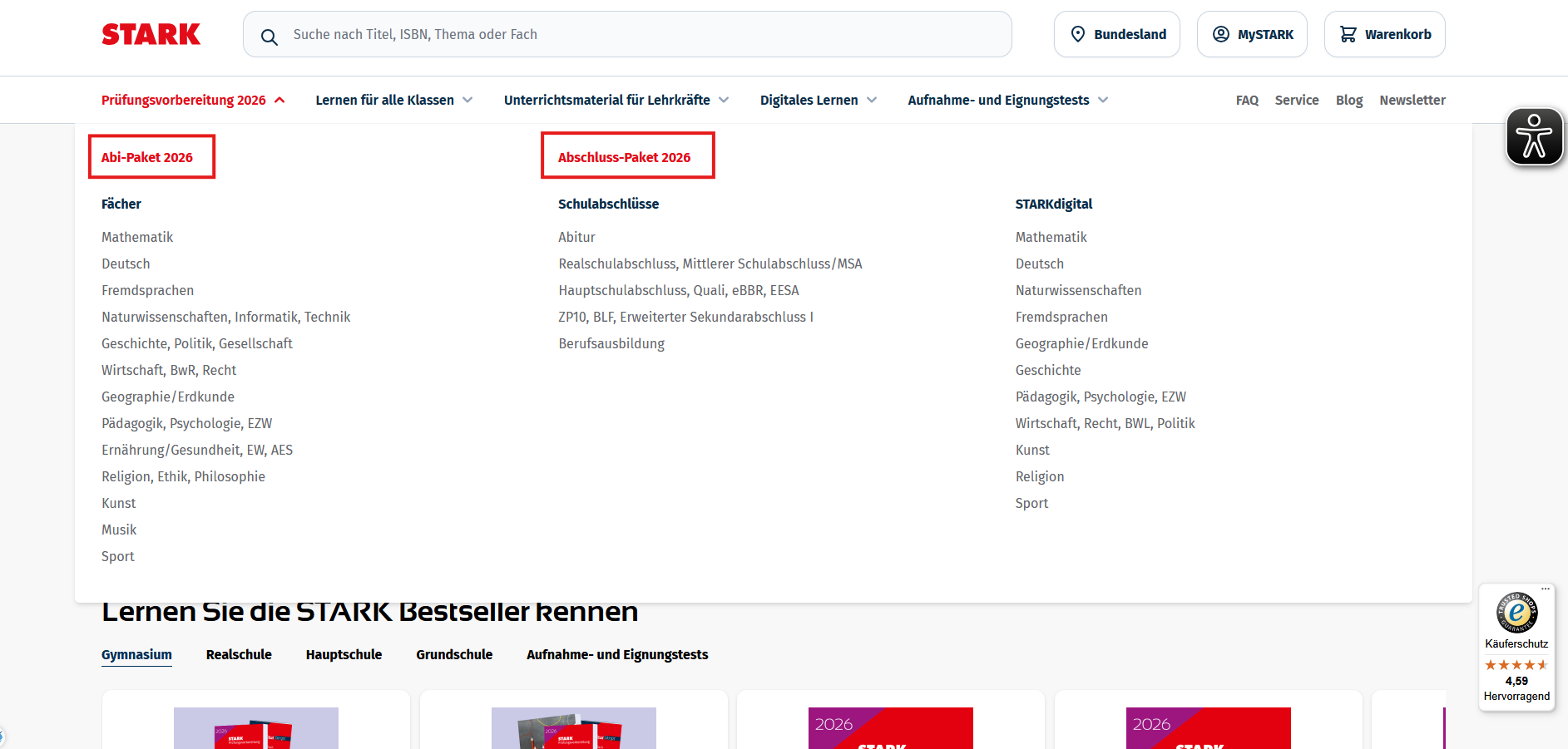 Produktauswahl im STARK Onlineshop - Produktfinder für Abitur und Abschlussprüfungen